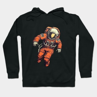 astronaut in orange space suit flying through the air Hoodie